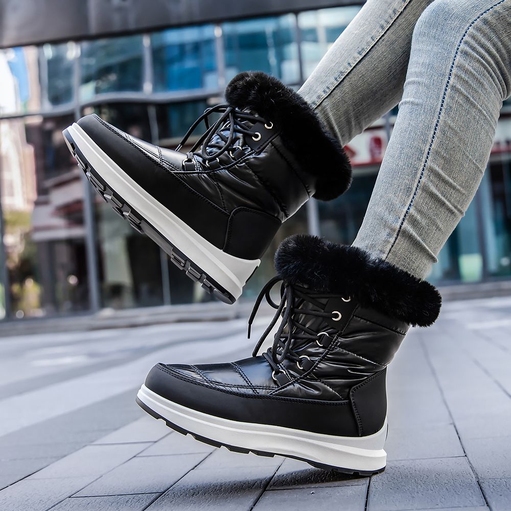 Fashion Snow Boots - Lace-Up Style with Fur Trim