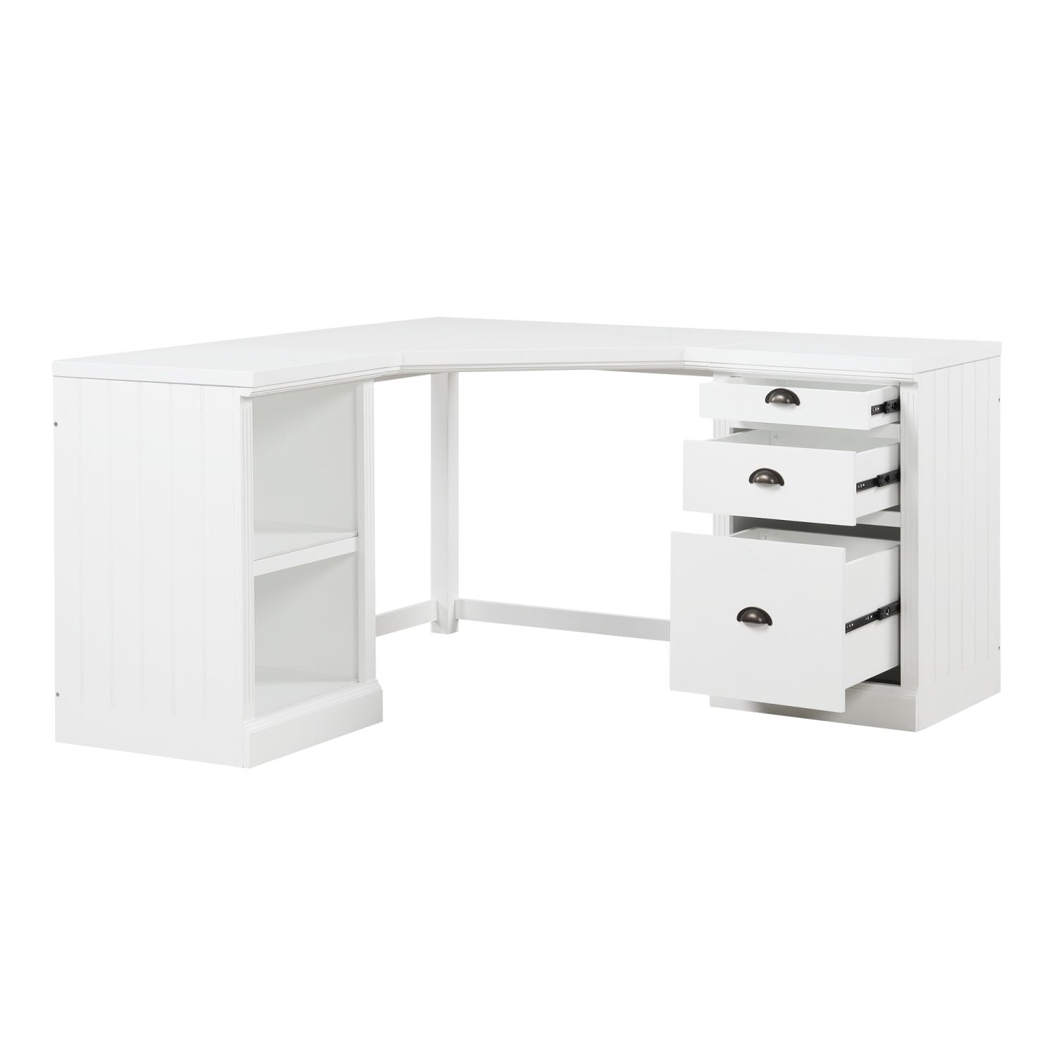 57.68" Modern L Shaped Executive Desk with 2 Storage Cabinets and 3 Drawers,Corner Writing Desk,Office Desk Furniture,Computer Desks with Depth Workstation for Home Office,Living room,White