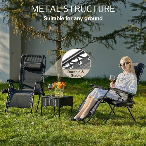 Set of 2 Zero Cravity Lounge Chairs,Outdoor Patio Folding Recliners for Pool Beach with Pillow and Cup Holder