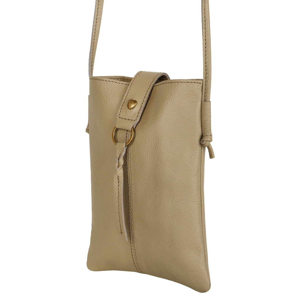 Jennie Small crossbody bag w/ slim strap closure & tassel - Light Brown