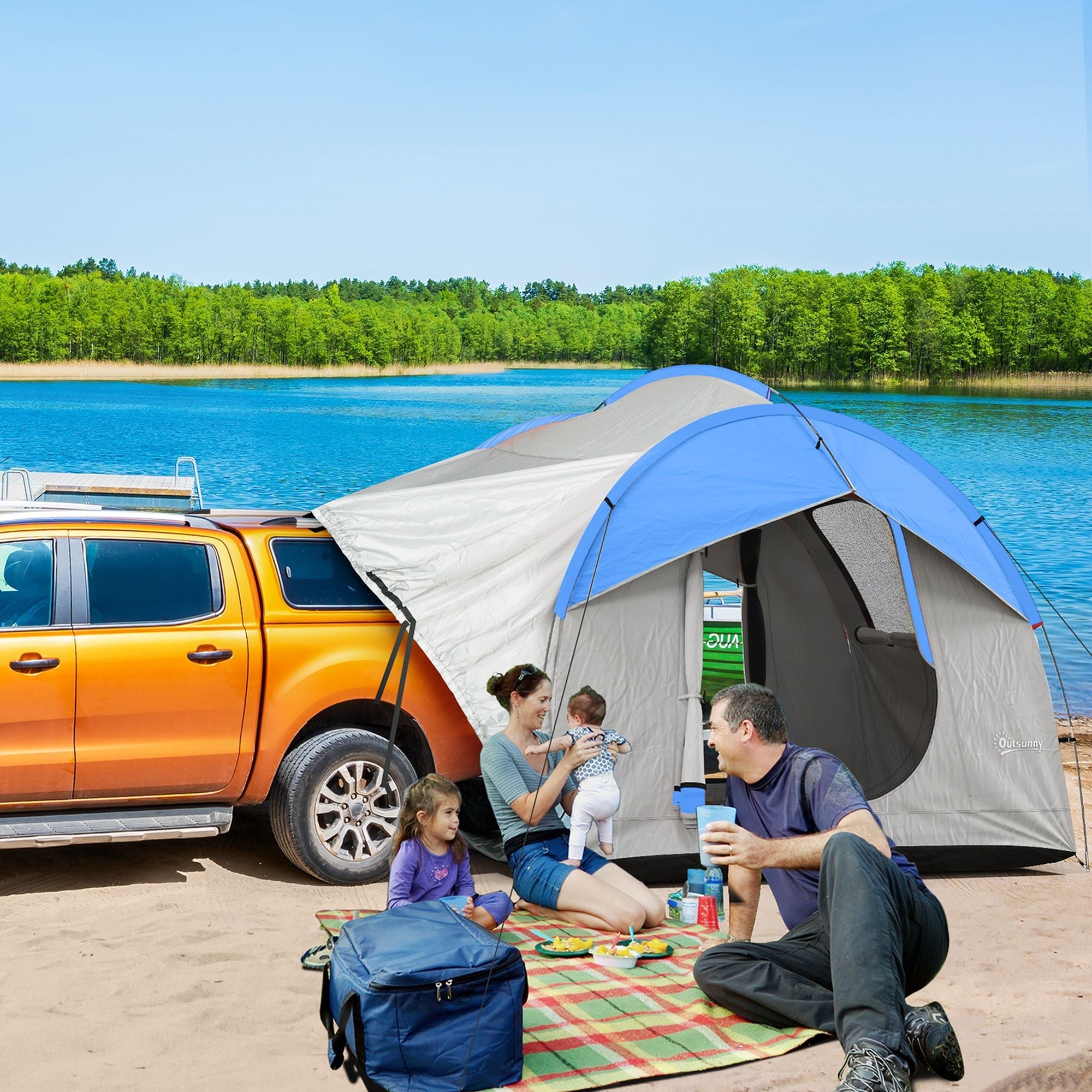 2000mm Waterproof SUV Tent, Car Tent with 3 Doors and Mesh Window, for 5-6 Person Camping Travel, Gray and Blue