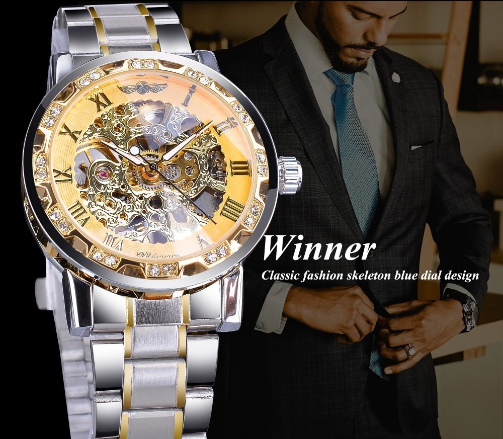 Fashion Casual Classic Popular Skeleton Rhinestone Manual Mechanical Watch Identity Status