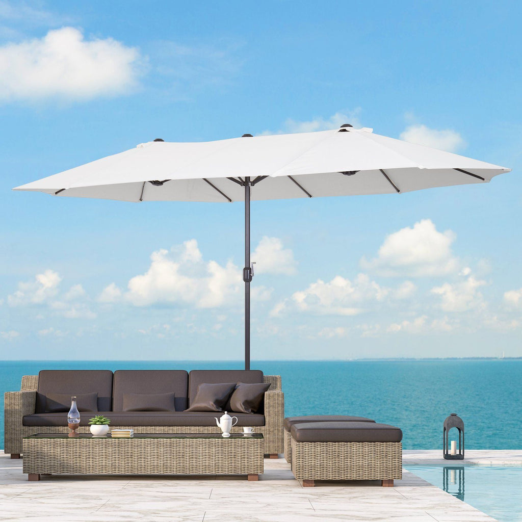 Outsunny 15ft Double-Sided Patio Umbrella Outdoor Market Extra Large Cream White with Crank for Deck Lawn Backyard Pool