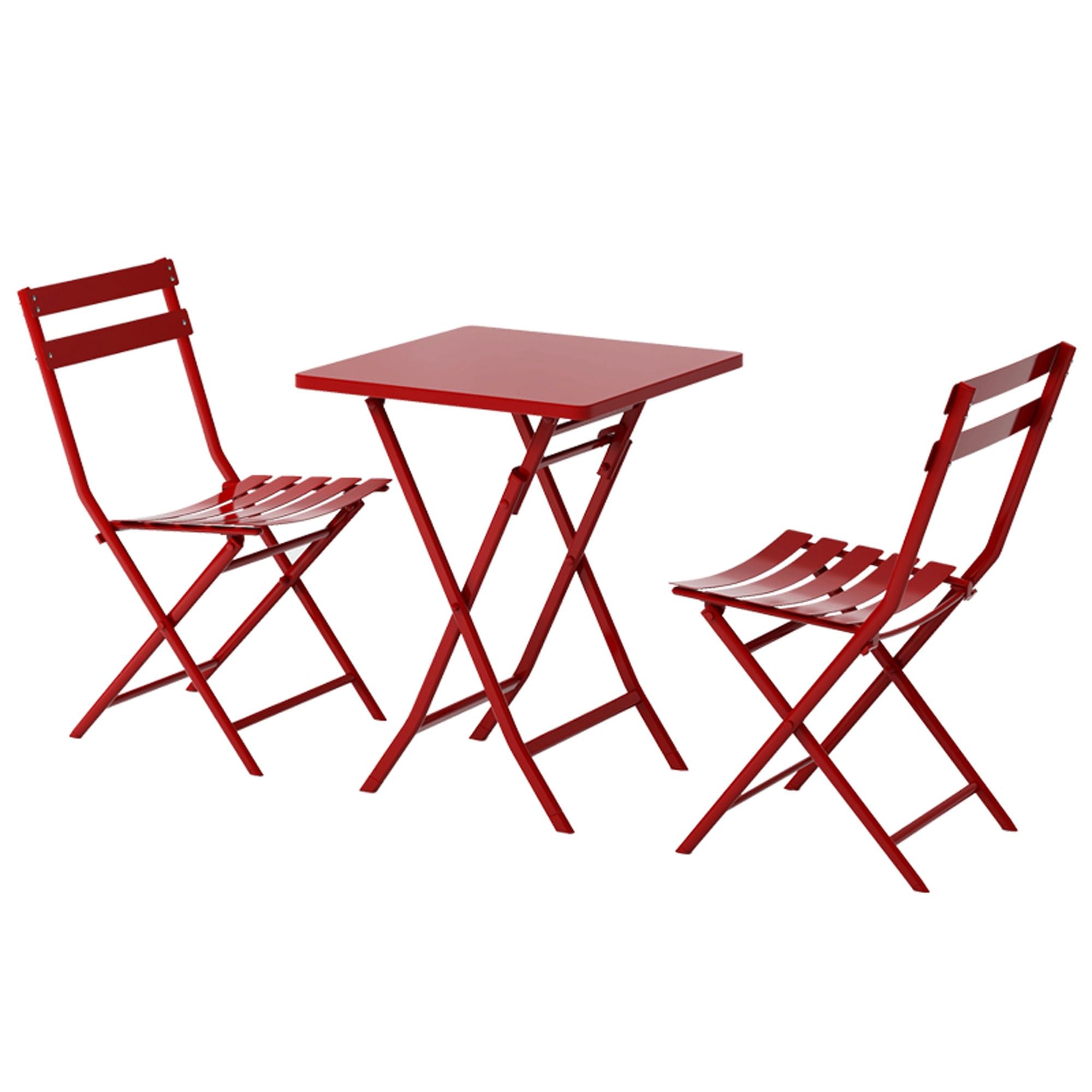3 Piece Patio Bistro Set of Foldable Square Table and Chairs
