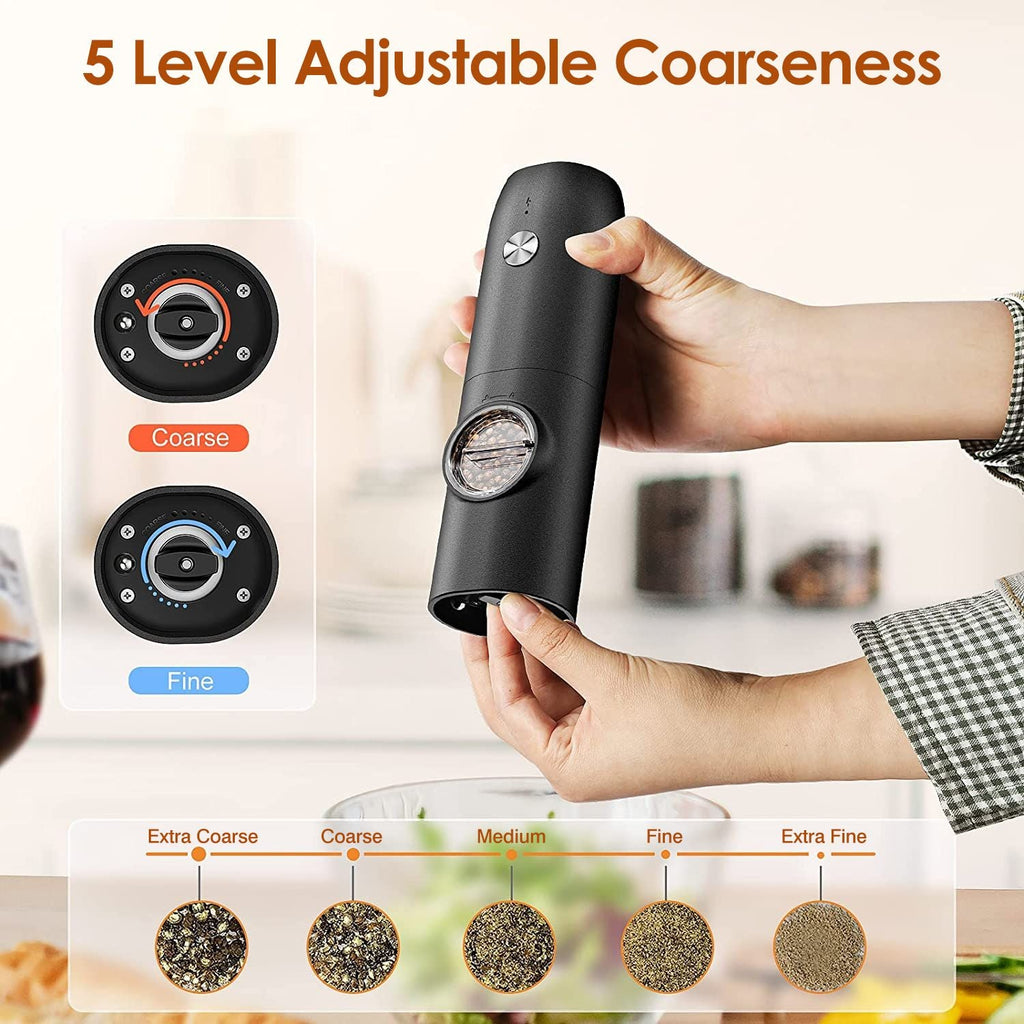 Electric Salt and Pepper Grinder Rechargeable Charging Base Automatic Salt Mill LED Indicator Adjustable Coarseness One Hand Easy Operation