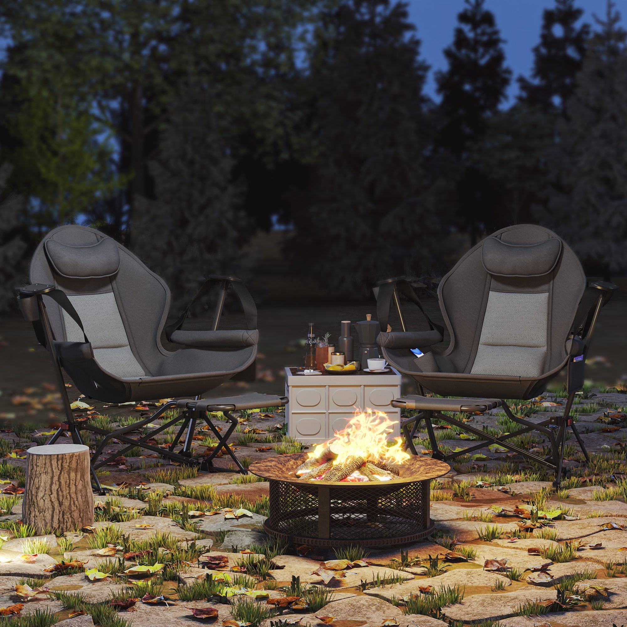 Hammock Camping Chair Set of 2, Adjustable Back Folding Swinging Hammock Chair with Cup Holder, Padded Seat, Dark Gray