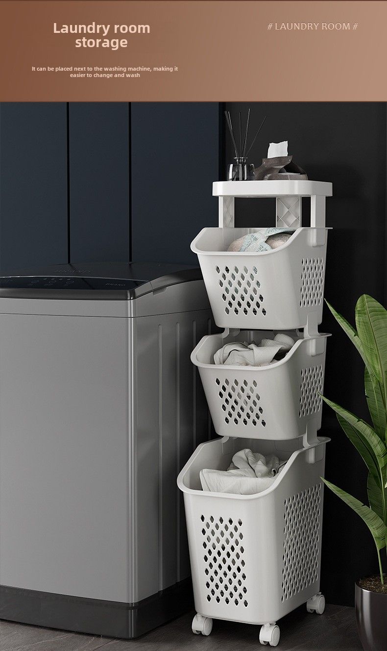 Stitched Laundry Basket Household Dirty Clothes Storage Basket Bathroom Partition Floor to Floor Shelf Narrow