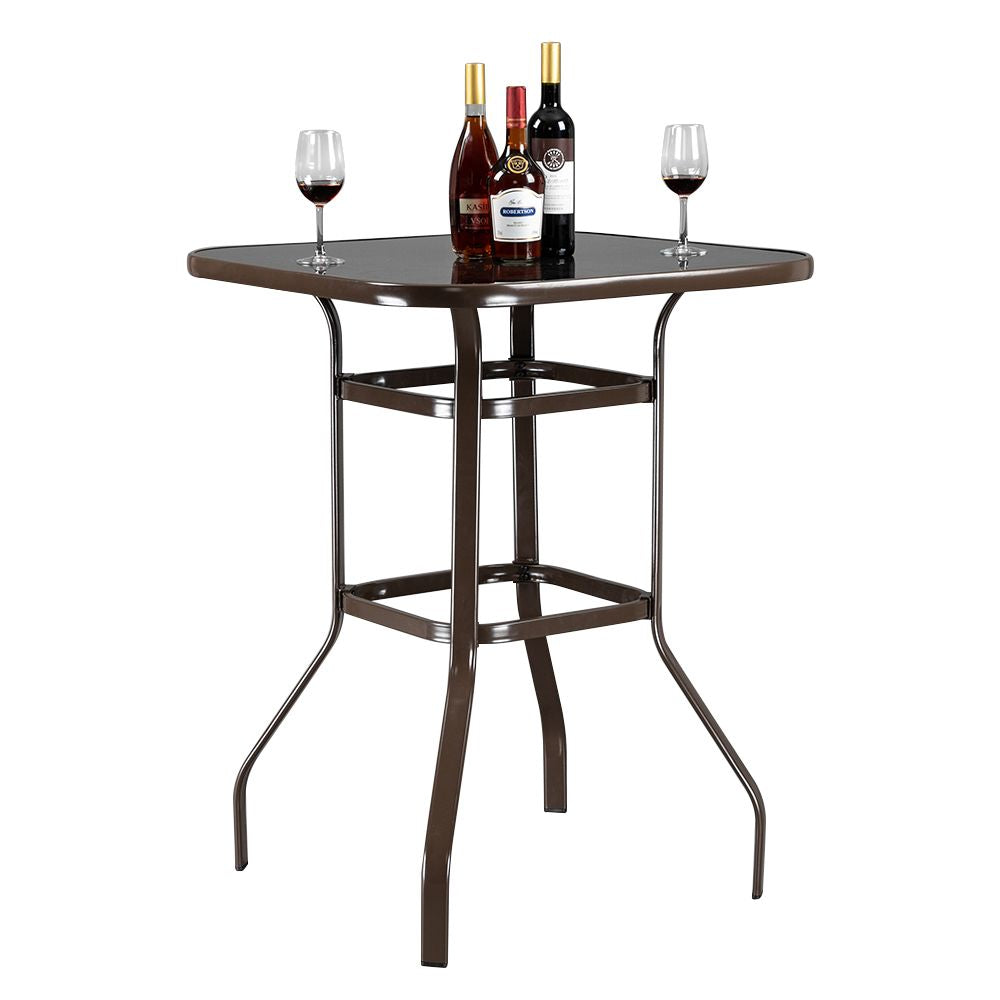 Wrought Iron Glass High Bar Table Patio Bar Table Brown