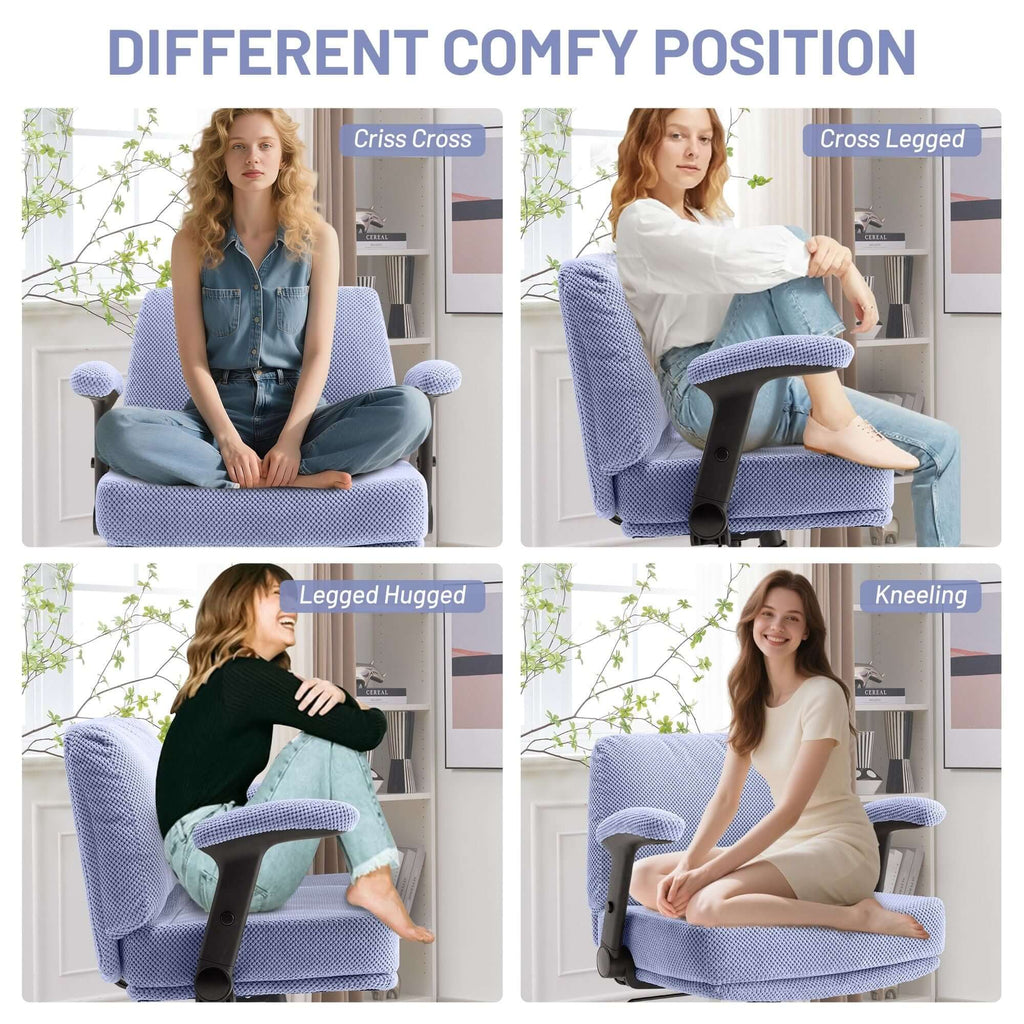 Criss Cross Chair with Wheels and Flip Arms- Comfy Fabric Cross Legged Office Chair with Thick Cushion&Wide Seat, Adjustable Swivel Desk Chair for Home Office, Apartment, Bedroom