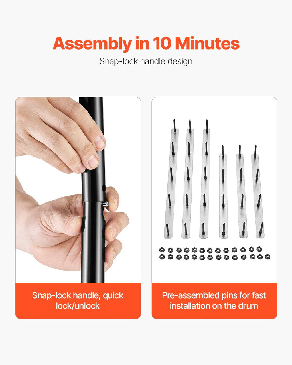 VEVOR Rolling Lawn Aerator, 18-inch Heavy-Duty Manual Rolling Aerator Lawn with Detachable Handle and 27 Iron Spikes, Rolling Lawn Aeration Tool for Garden Patio Yard Compacted Soils and Lawns, Black