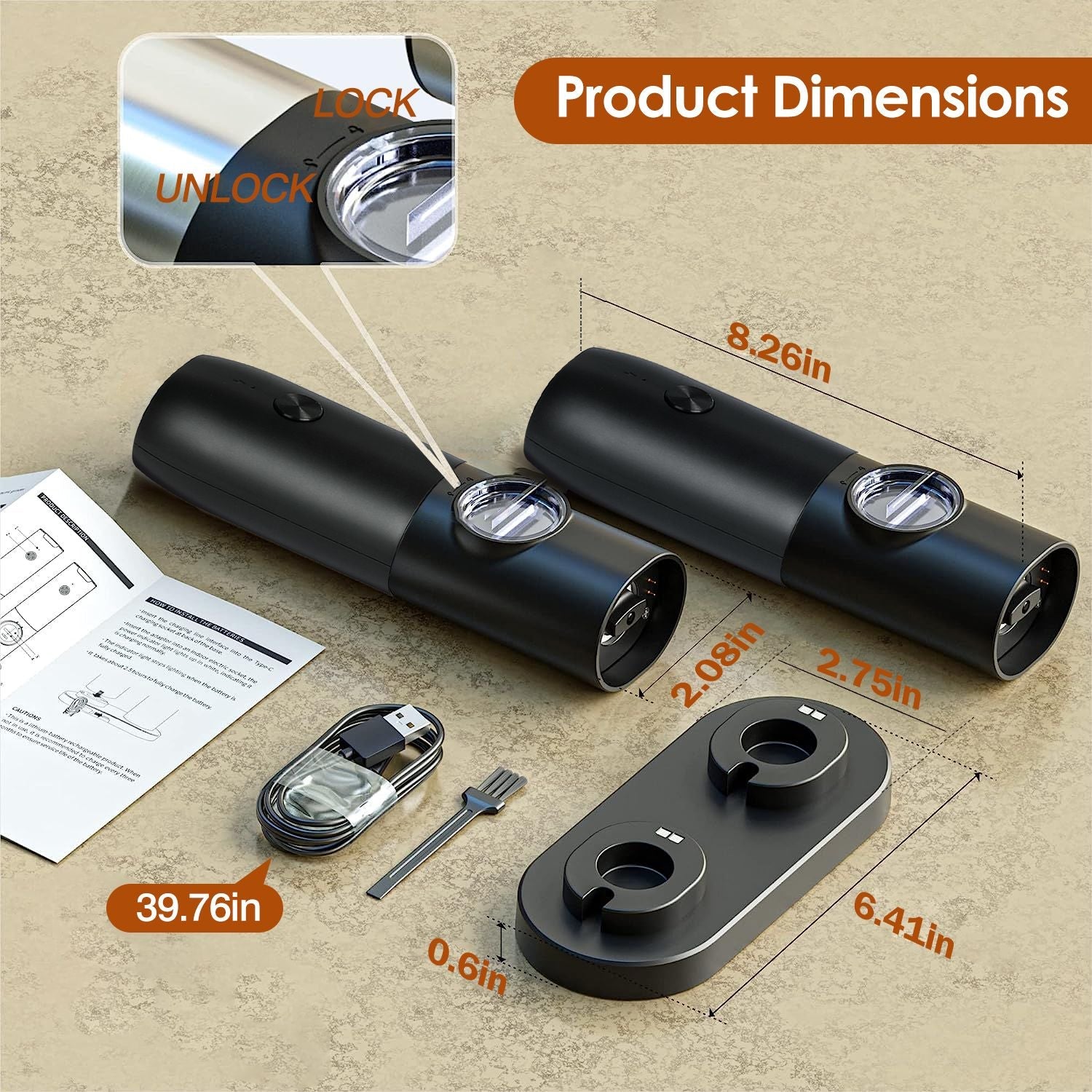 Electric Salt and Pepper Grinder Rechargeable Charging Base Automatic Salt Mill LED Indicator Adjustable Coarseness One Hand Easy Operation