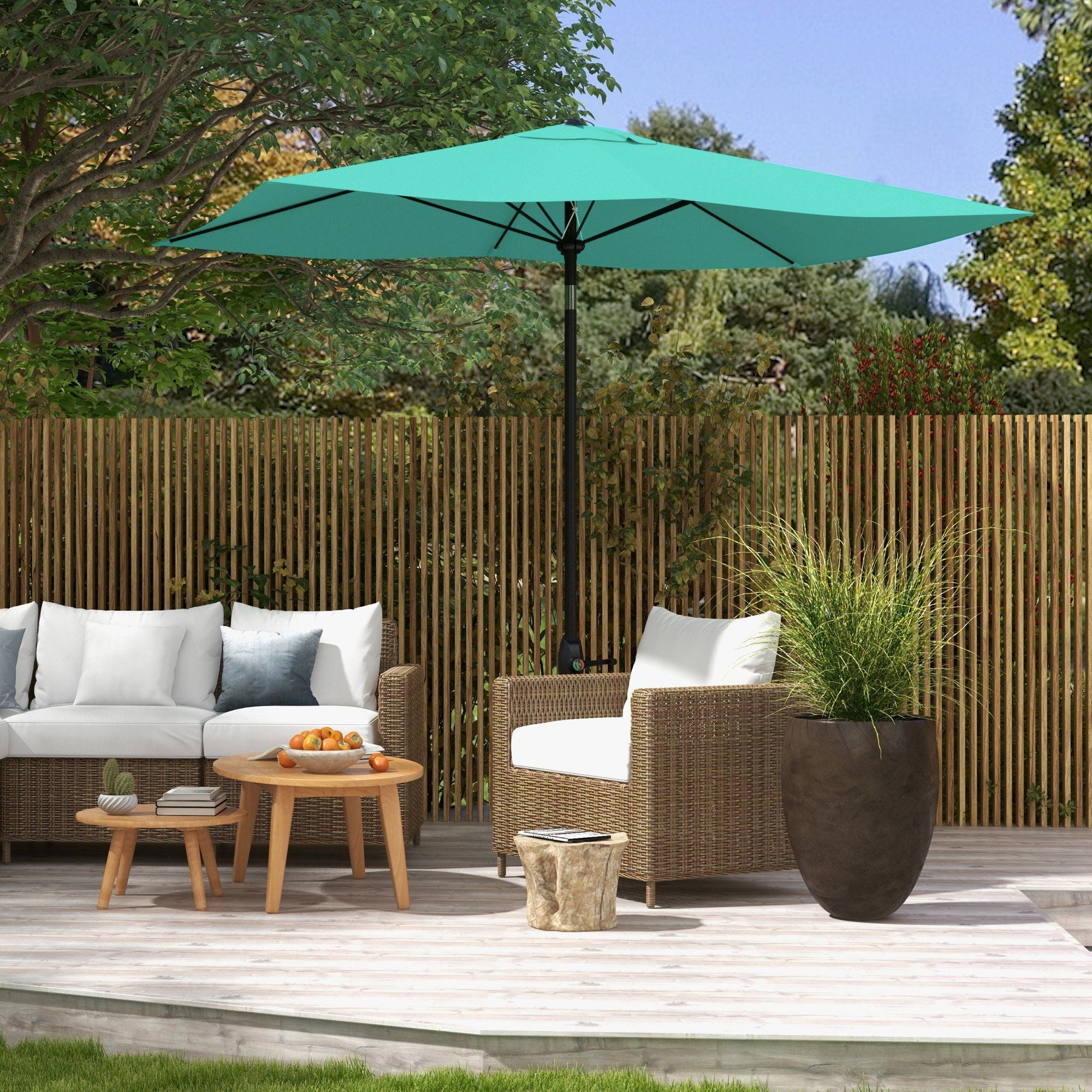 Outsunny 6.6 X 10 ft Rectangular Patio Umbrella Outdoor Table Market Umbrella with Crank & Push Button Tilt for Garden, Lawn, Deck & Backyard, Teal