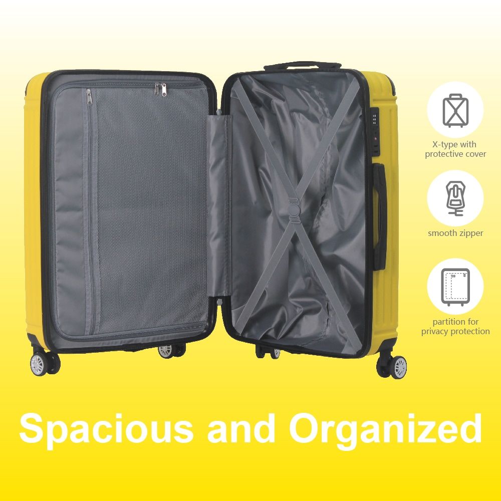 Lemon Yellow 3-Piece Premium ABS Luggage Set-20", 24", and 28" Suitcases with Multi-Position Handle, Silent Spinner Wheels, and TSA-Approved Lock-Durable, Stylish, and Spacious Travel Gear