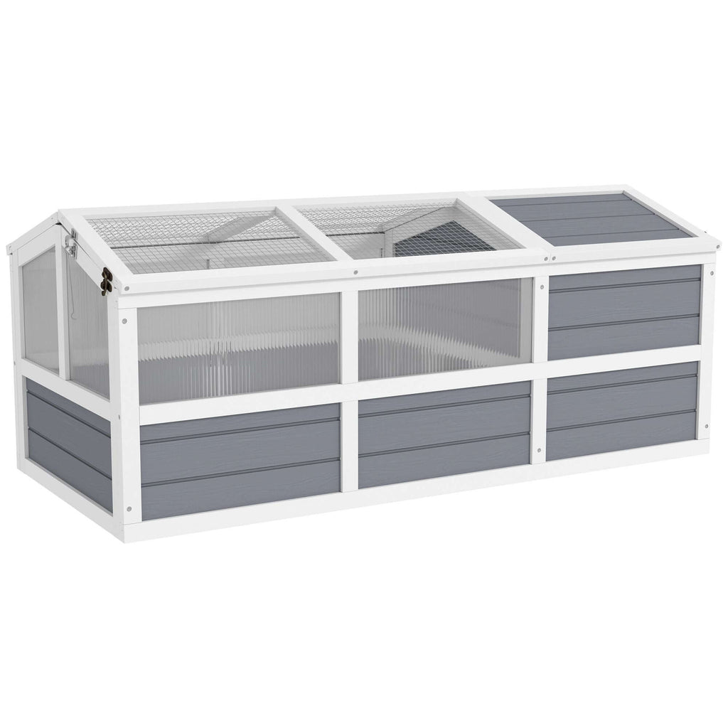 PawHut Tortoise Habitat Outdoor Tortoise Enclosure with Bottomless Design, Doors, PC Sun Panel Windows, for Small Animals, Light Gray