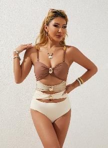 Womens One Piece Swimsuits 2025 Cutout Colorblock Swimwear Sexy Ruched Bathing Suits