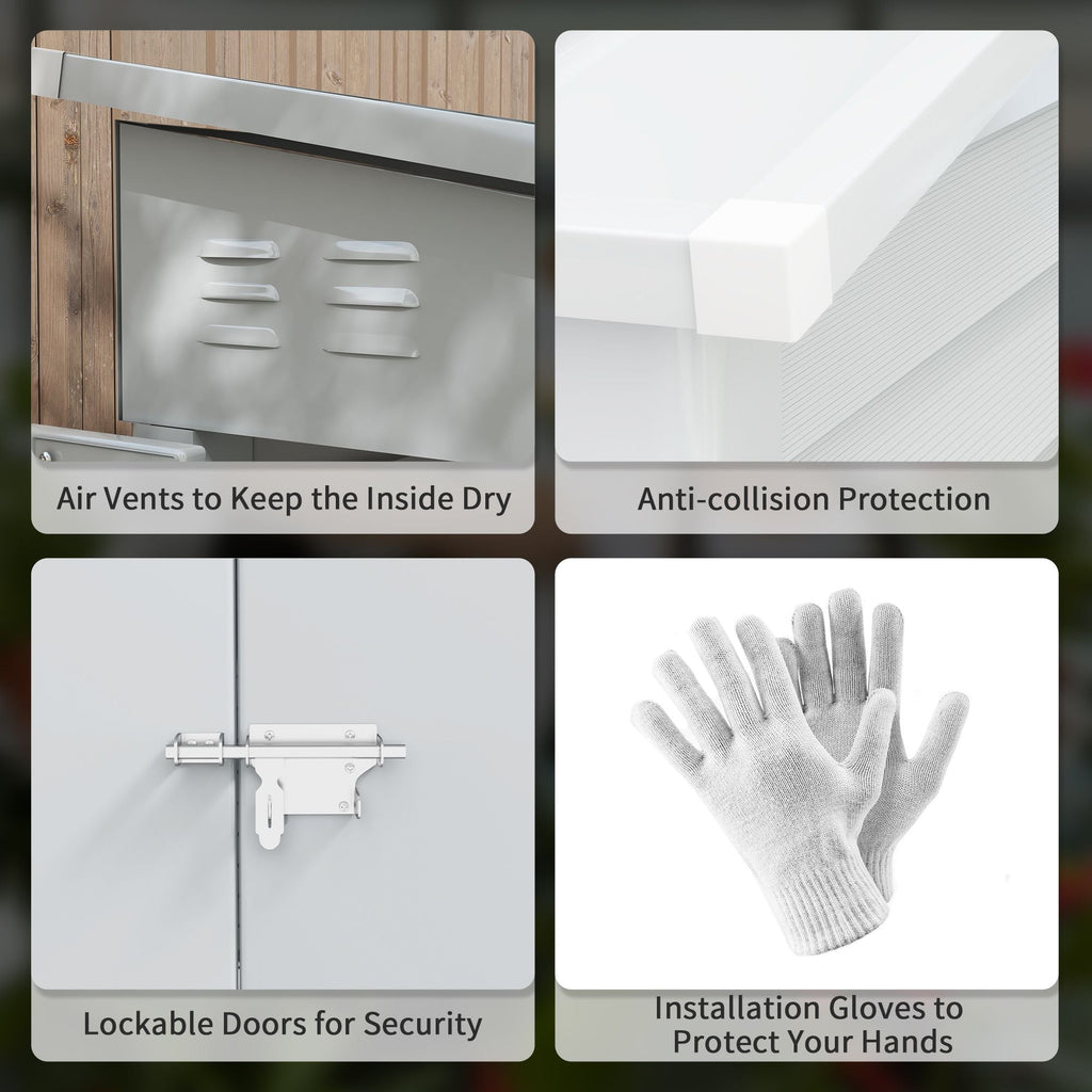 Outsunny 5' x 9' Outdoor Storage Shed, Lean to Shed with Foundation, Lockable Doors & Gloves for Patio Lawn Backyard, White