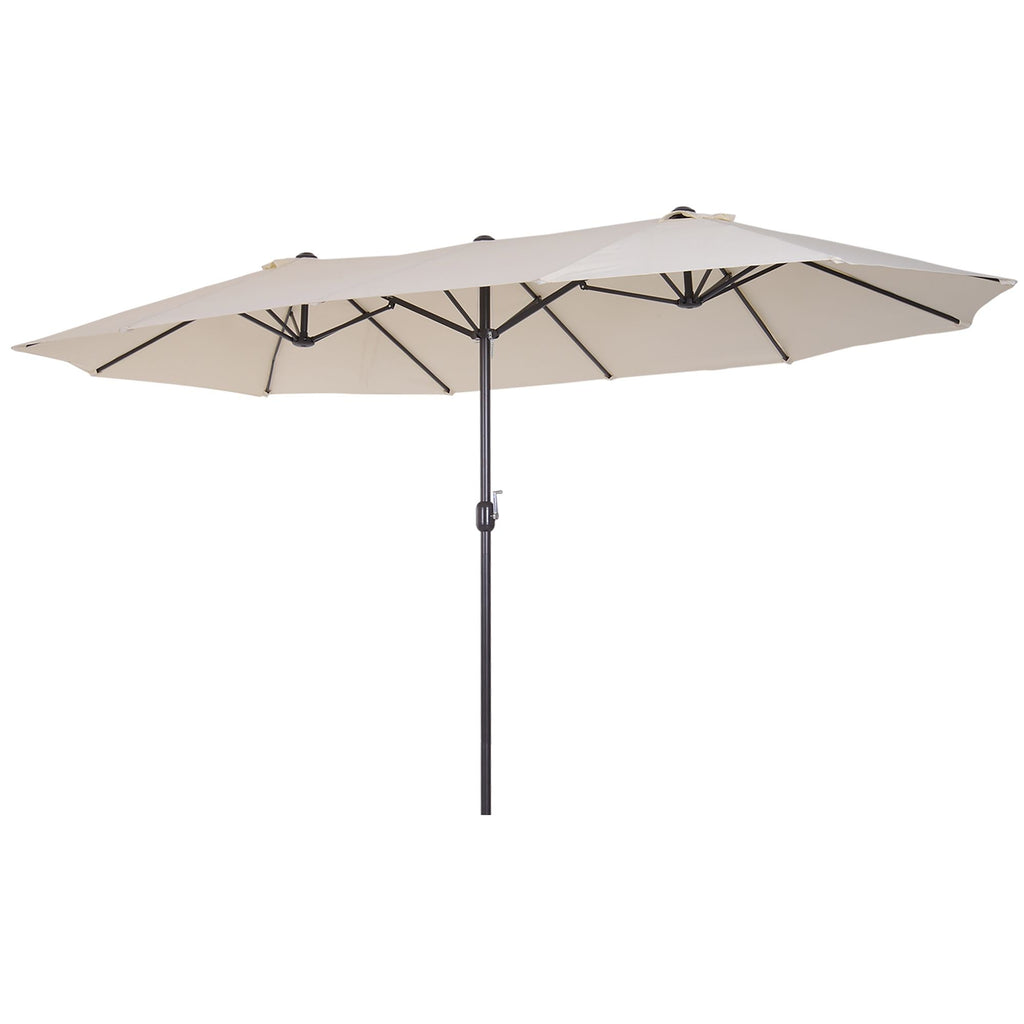 Outsunny 15ft Double-Sided Patio Umbrella Outdoor Market Extra Large Cream White with Crank for Deck Lawn Backyard Pool