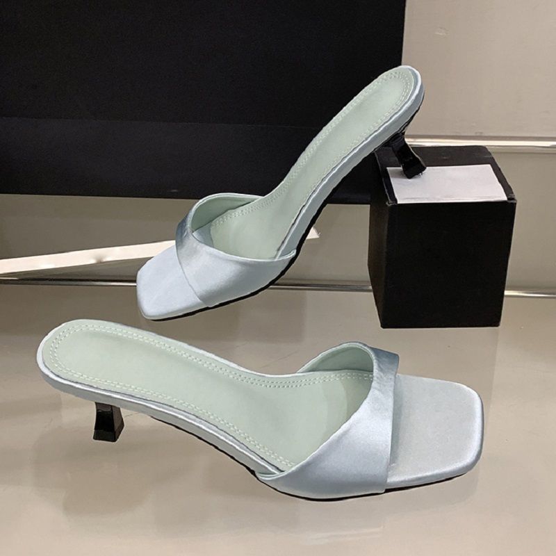Eilyken Summer Fashion Open Toe Silk Women Slipper Slip On Elegant Thin Low Heel Dress Ladies Slides Shoes Zapatillas De Mujer