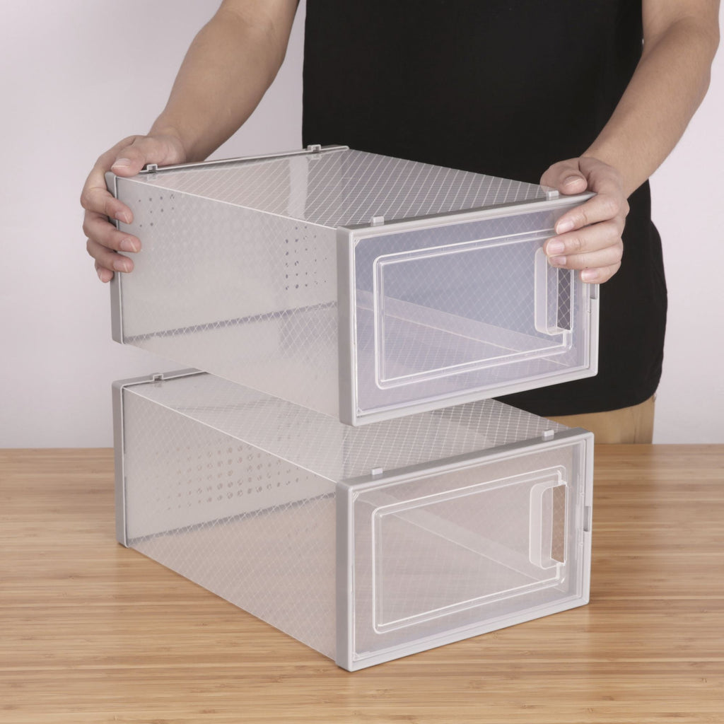 Set of 12 Stackable Clear Plastic Transparent Shoe Storage Box in Home