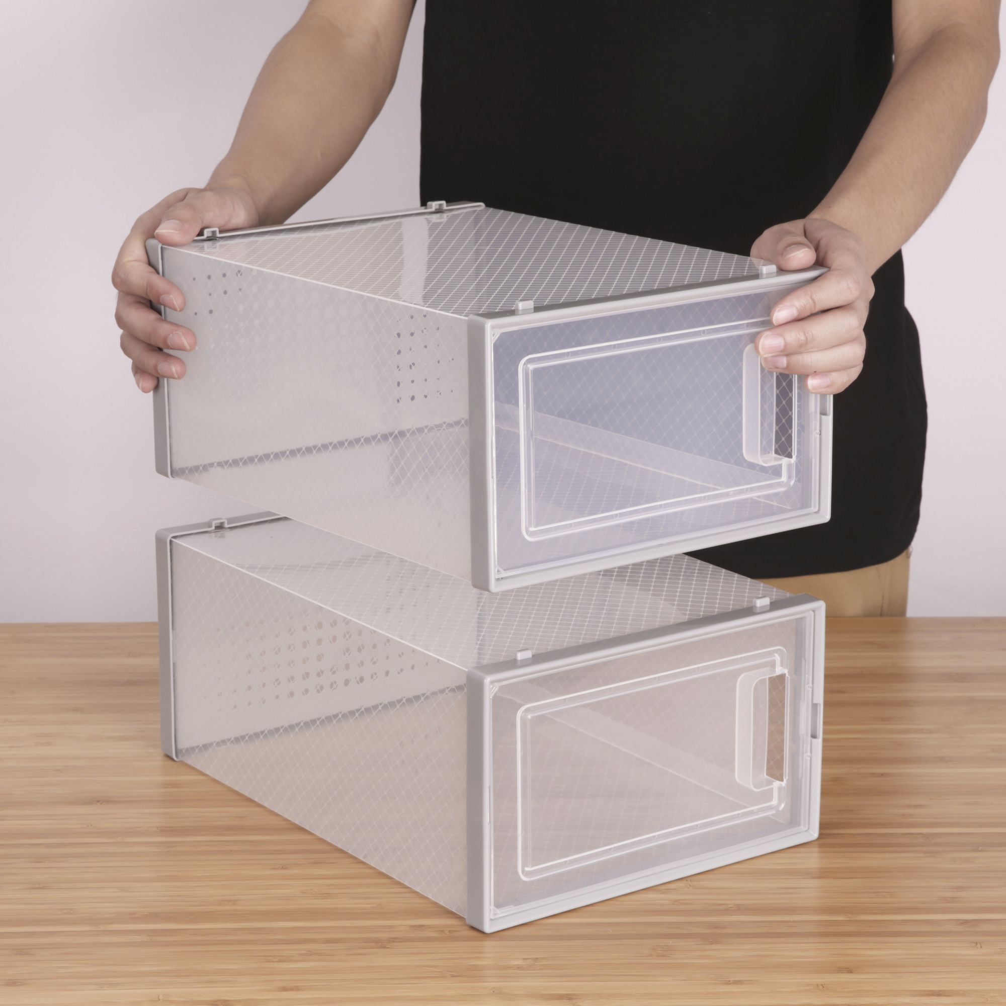 Set of 12 Stackable Clear Plastic Transparent Shoe Storage Box in Home