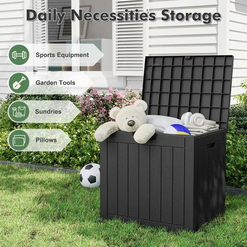 35 Gallon Waterproof Outdoor Deck Box with Lockable Lid and Side Handles, Resin Storage Container for Patio Garden Backyard, Portable Weatherproof Organizer for Outdoor Storage and Accessories