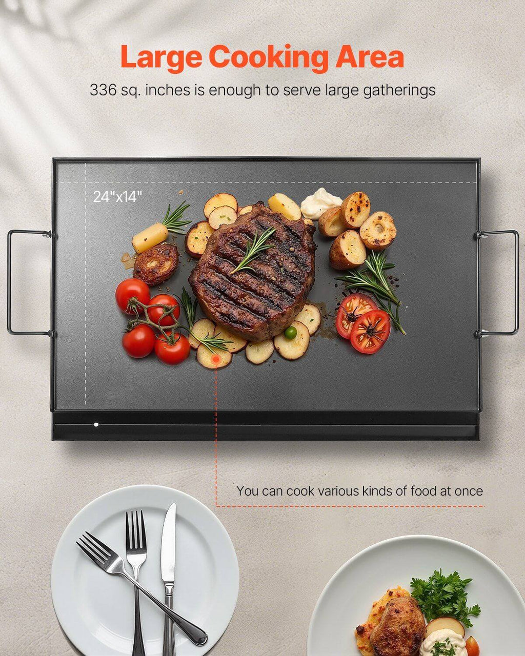 24x16 in Flat Top Griddle Carbon Steel Universal BBQ Grill Pan Cookware