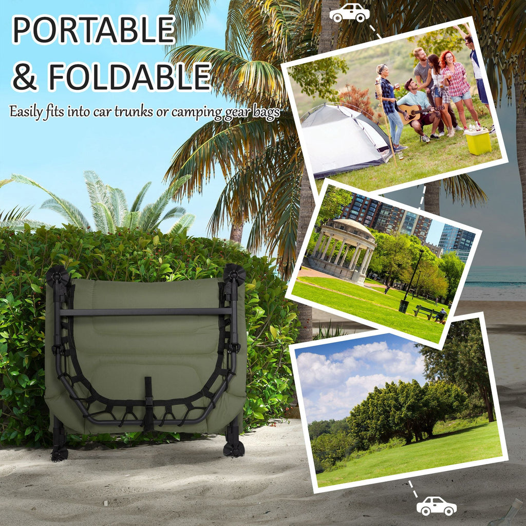 Heavy Duty Camping Cot Folding Bed with Soft Padded Cushion and 180° Adjustable Backrest, 400LBS Capacity, Green