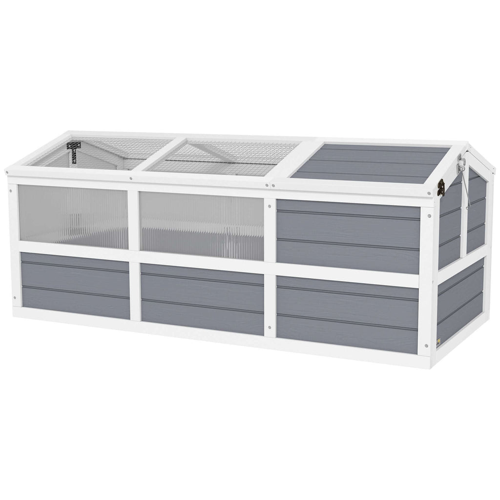 PawHut Tortoise Habitat Outdoor Tortoise Enclosure with Bottomless Design, Doors, PC Sun Panel Windows, for Small Animals, Light Gray