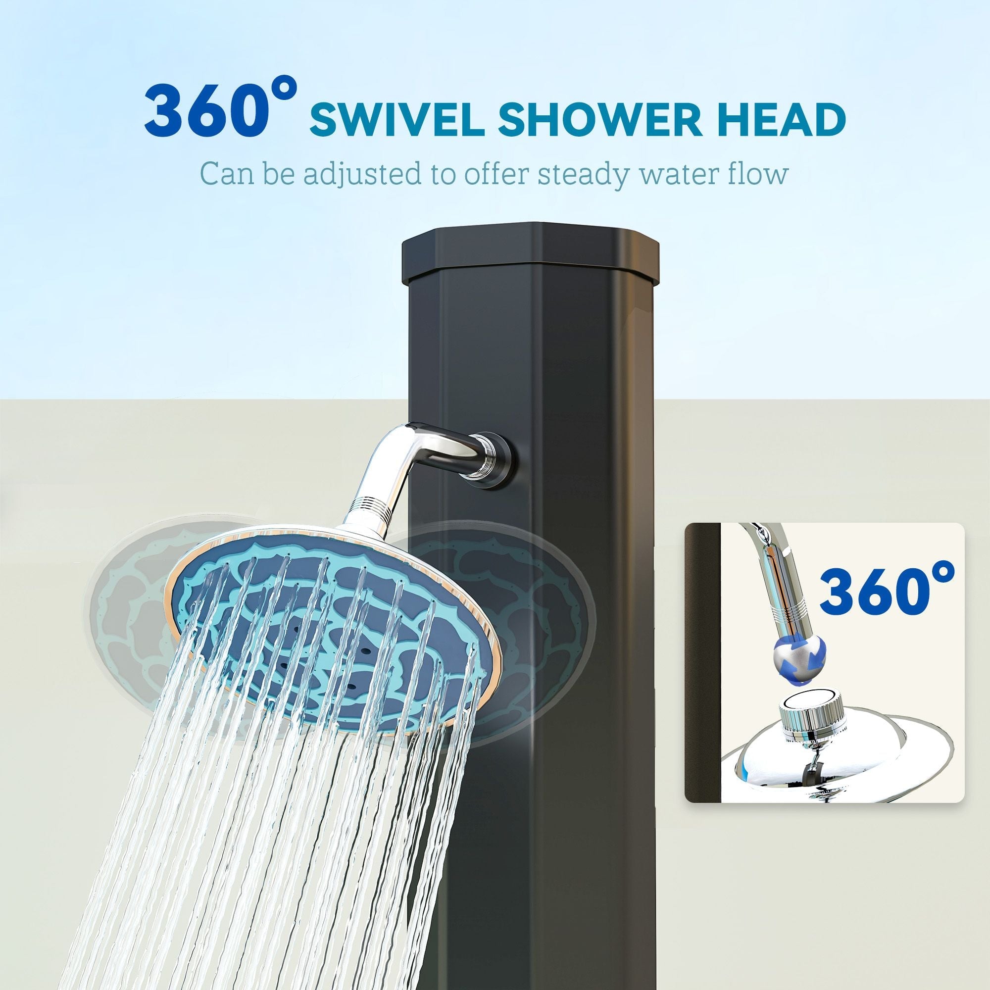 7.1FT Slolar Heated Outdoor Shower, 9.2 Gal Outdoor Solar Shower for Backyard Poolside Beach Spa