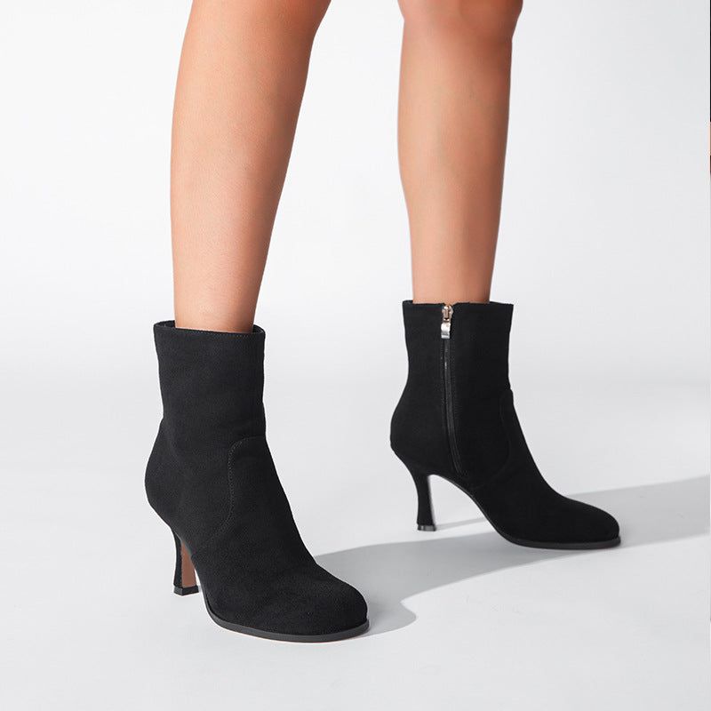 Round Toe Women's Boots Autumn And Winter High-Heeled Stiletto Boots