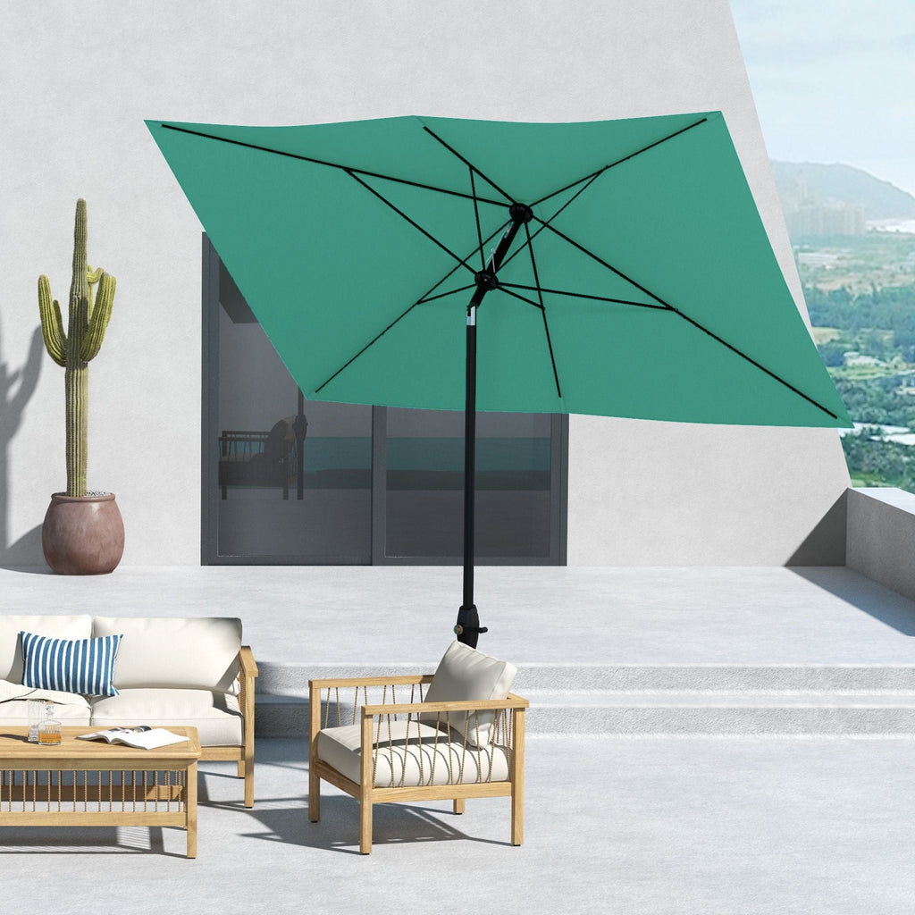 Outsunny 6.6 X 10 ft Rectangular Patio Umbrella Outdoor Table Market Umbrella with Crank & Push Button Tilt for Garden, Lawn, Deck & Backyard, Teal