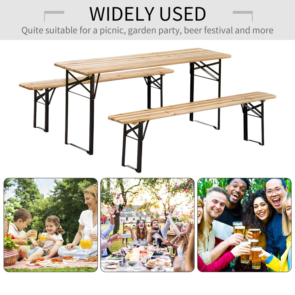 Portable Wooden Picnic Table 6FT Beer Table Set with Benches German Style Anti-Injury Design for Patio Dining