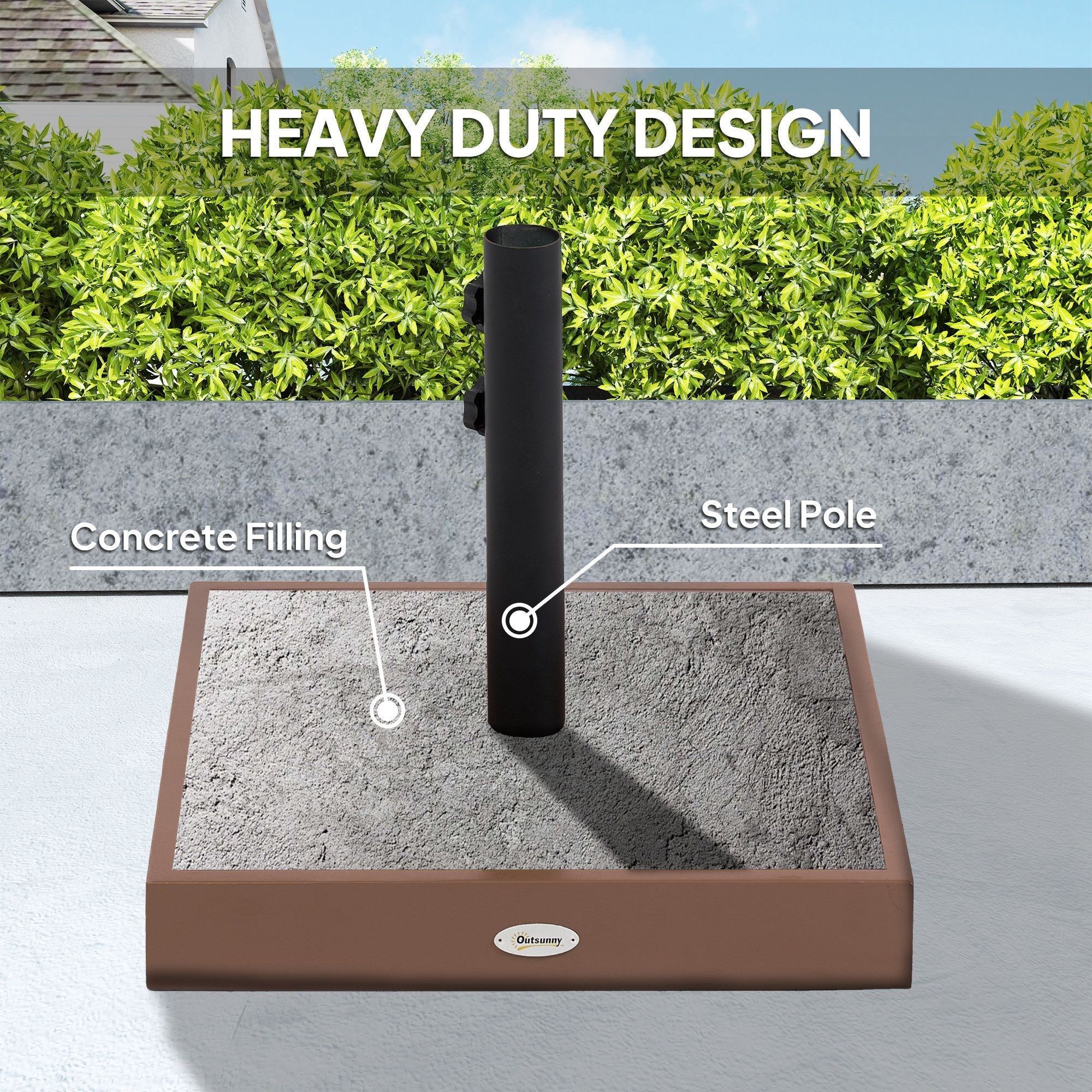 Outsunny Square Patio Umbrella Base, 42 lbs Concrete Heavy Duty Umbrella Base with Holder for 1.25"/1.5" Poles for Outdoor, Lawn, Poolside, Coffee