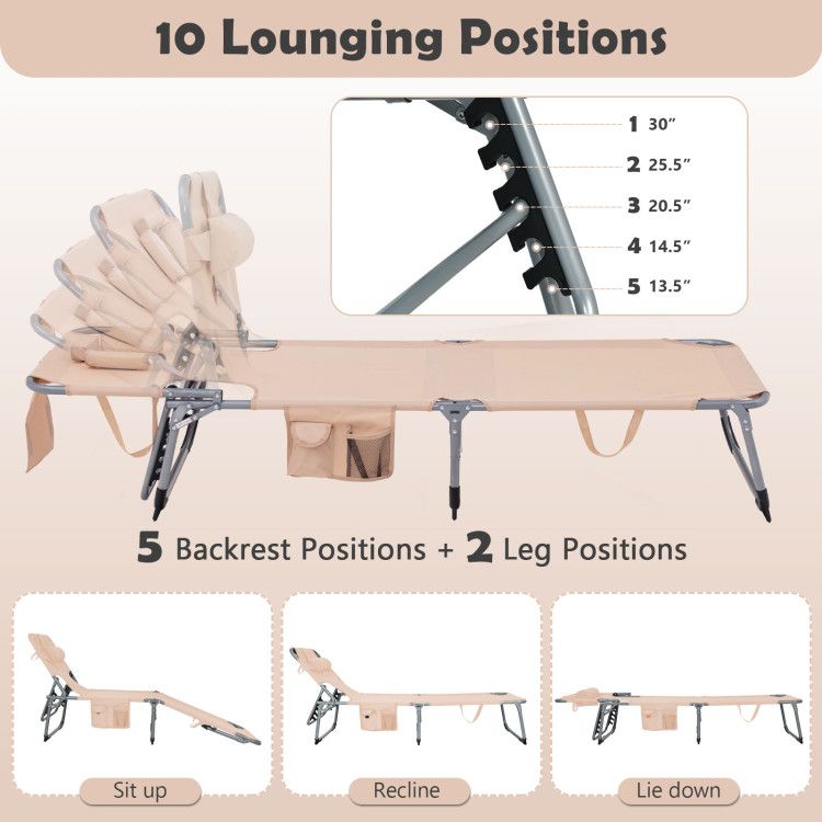 Folding Beach Lounge Chair with Pillow for Outdoor