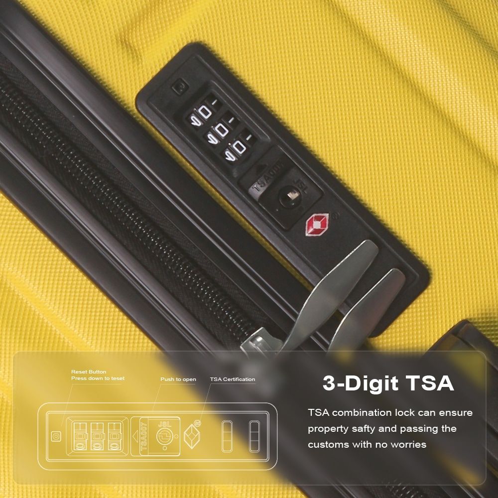 Lemon Yellow 3-Piece Premium ABS Luggage Set-20", 24", and 28" Suitcases with Multi-Position Handle, Silent Spinner Wheels, and TSA-Approved Lock-Durable, Stylish, and Spacious Travel Gear