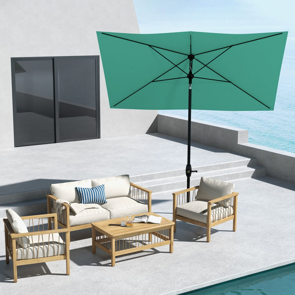 Outsunny 6.6 X 10 ft Rectangular Patio Umbrella Outdoor Table Market Umbrella with Crank & Push Button Tilt for Garden, Lawn, Deck & Backyard, Teal