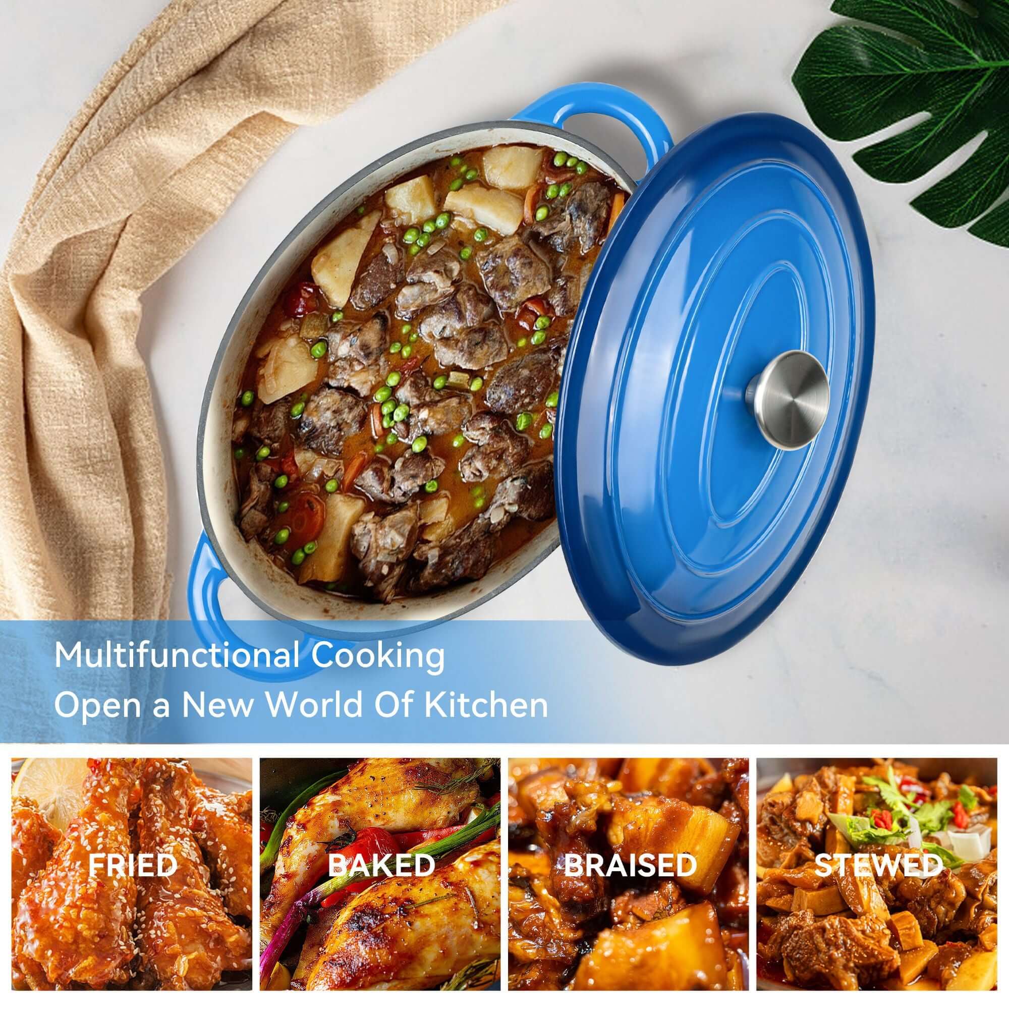 Cast iron soup POTS are suitable for various tools, such as ceramic, gas, induction cookers or barbecue grills. It can be used for cooking, baking and refrigeration.