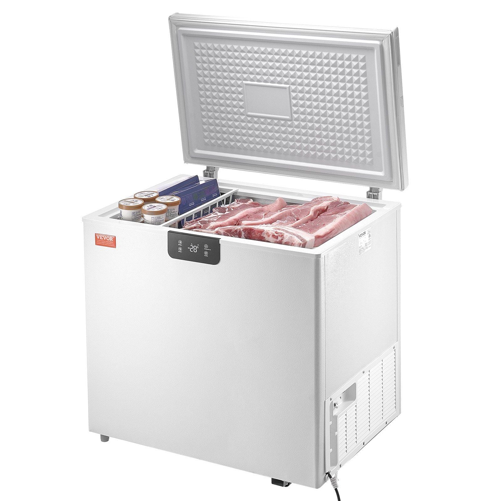VEVOR Chest Freezer, 7 Cu.ft / 198 L Compact Deep Freezer, Free Standing Top Open Door Compact Freezers with 2 Removable Baskets & Adjustable Thermostat, Energy Saving & Low Noise, White