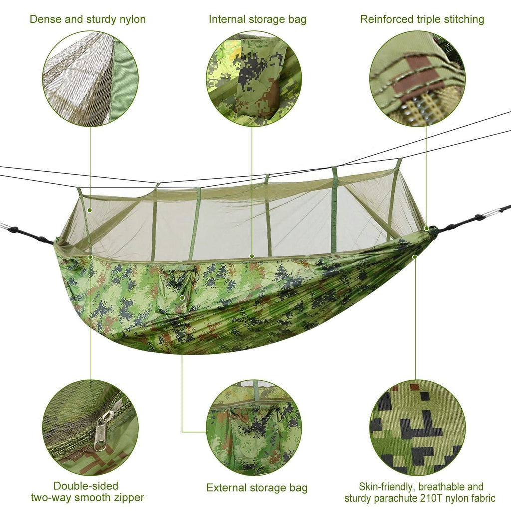 2 Persons Hammock 600LBS Max Load with Mosquito Net Outdoor Hiking Camping Hommock Portable Nylon Swing Hanging Bed