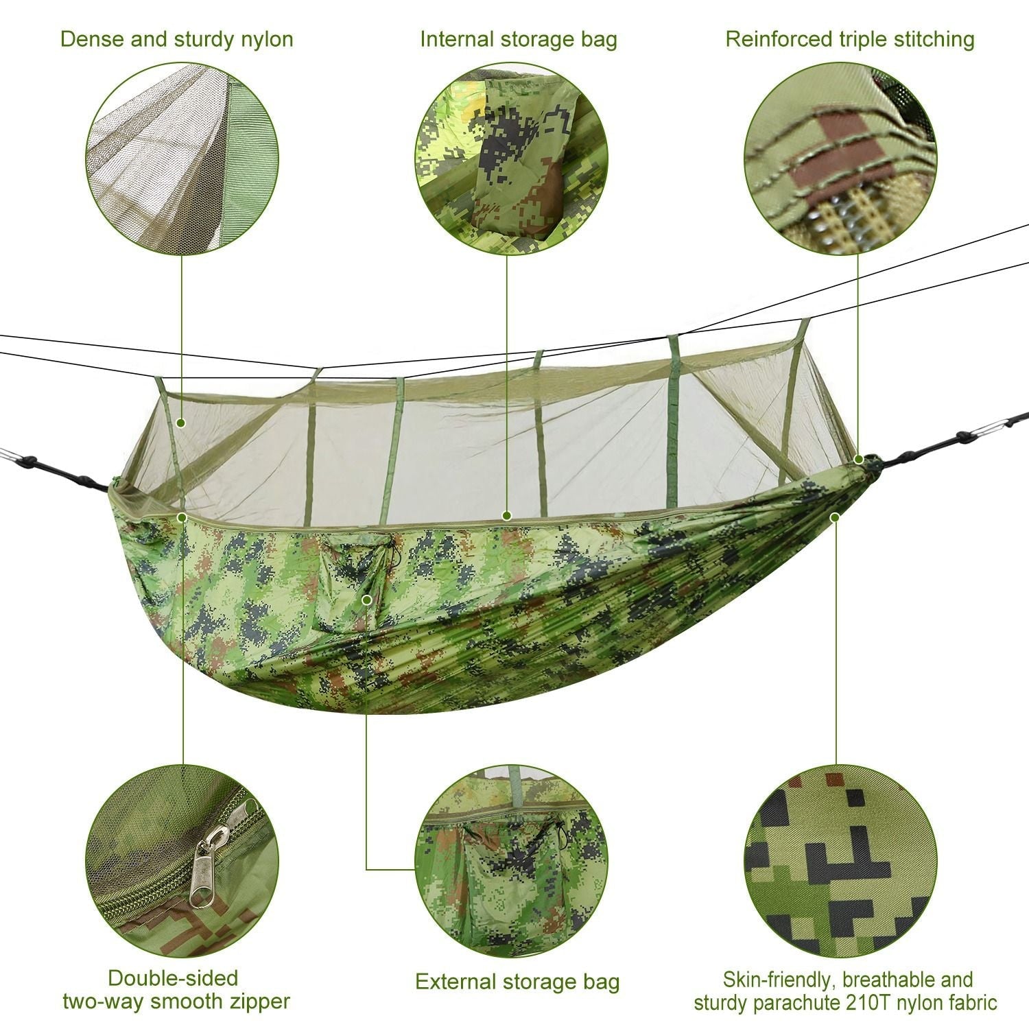 2 Persons Hammock 600LBS Max Load with Mosquito Net Outdoor Hiking Camping Hommock Portable Nylon Swing Hanging Bed