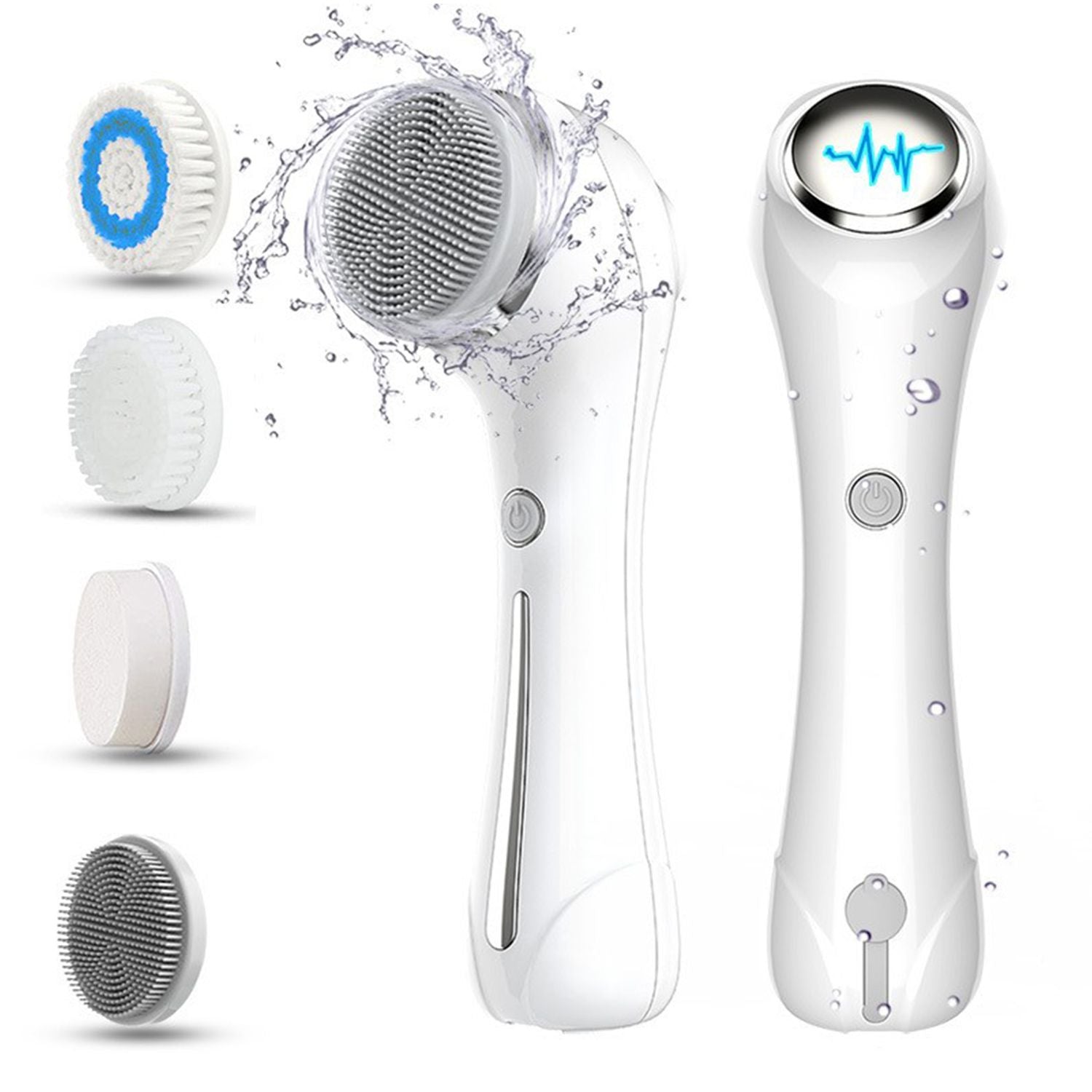 Facial Cleansing Brush, Brush for Exfoliating, IPX7 Waterproof 3 in 1 for Massaging, Deep Cleansing Rechargeable with 4 Brush Head Replacements, White