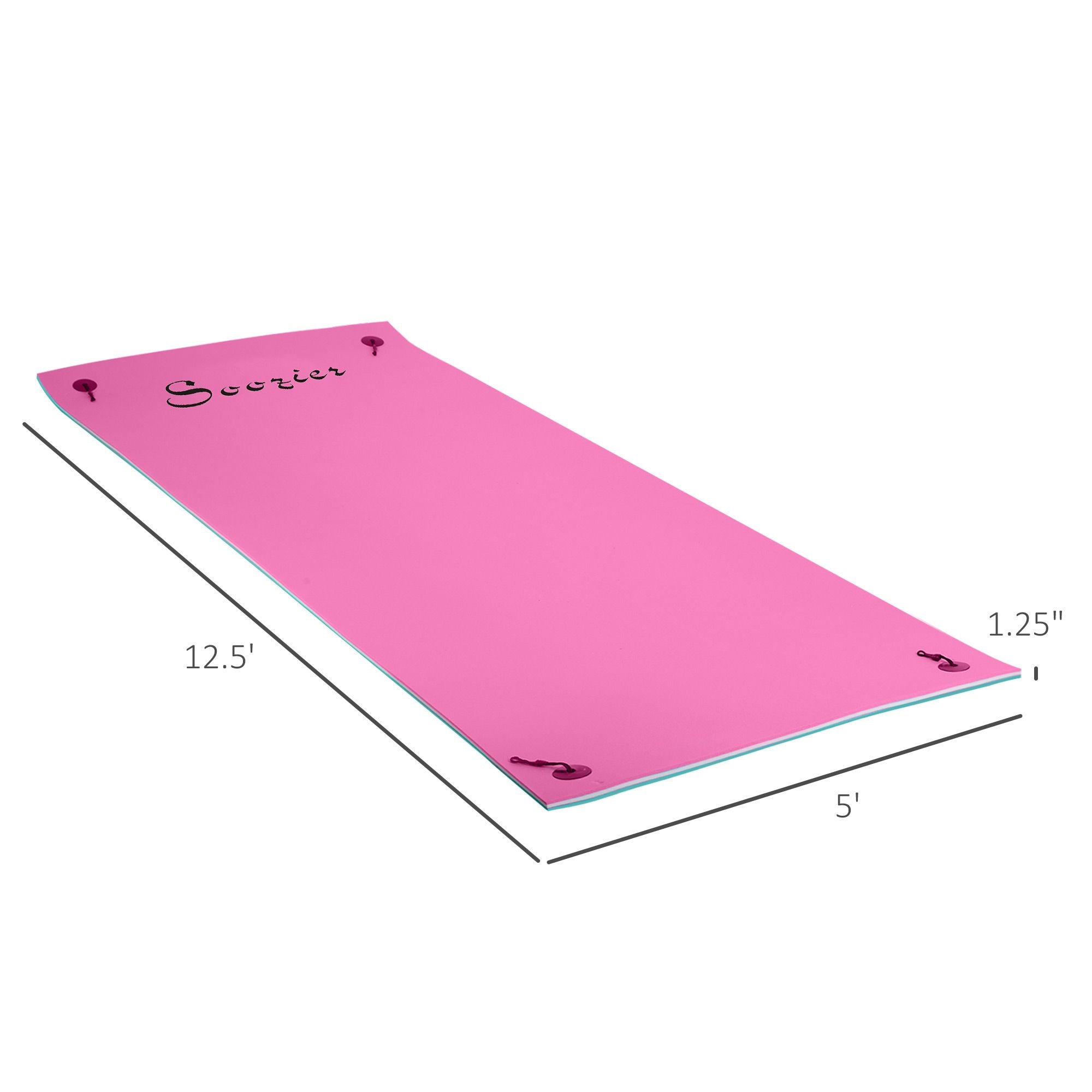 12.5'x5' Pink Lily Pad Floating Mat for Pool & Lake, 3-Layer Portable Water Mat Float with Drink Holders