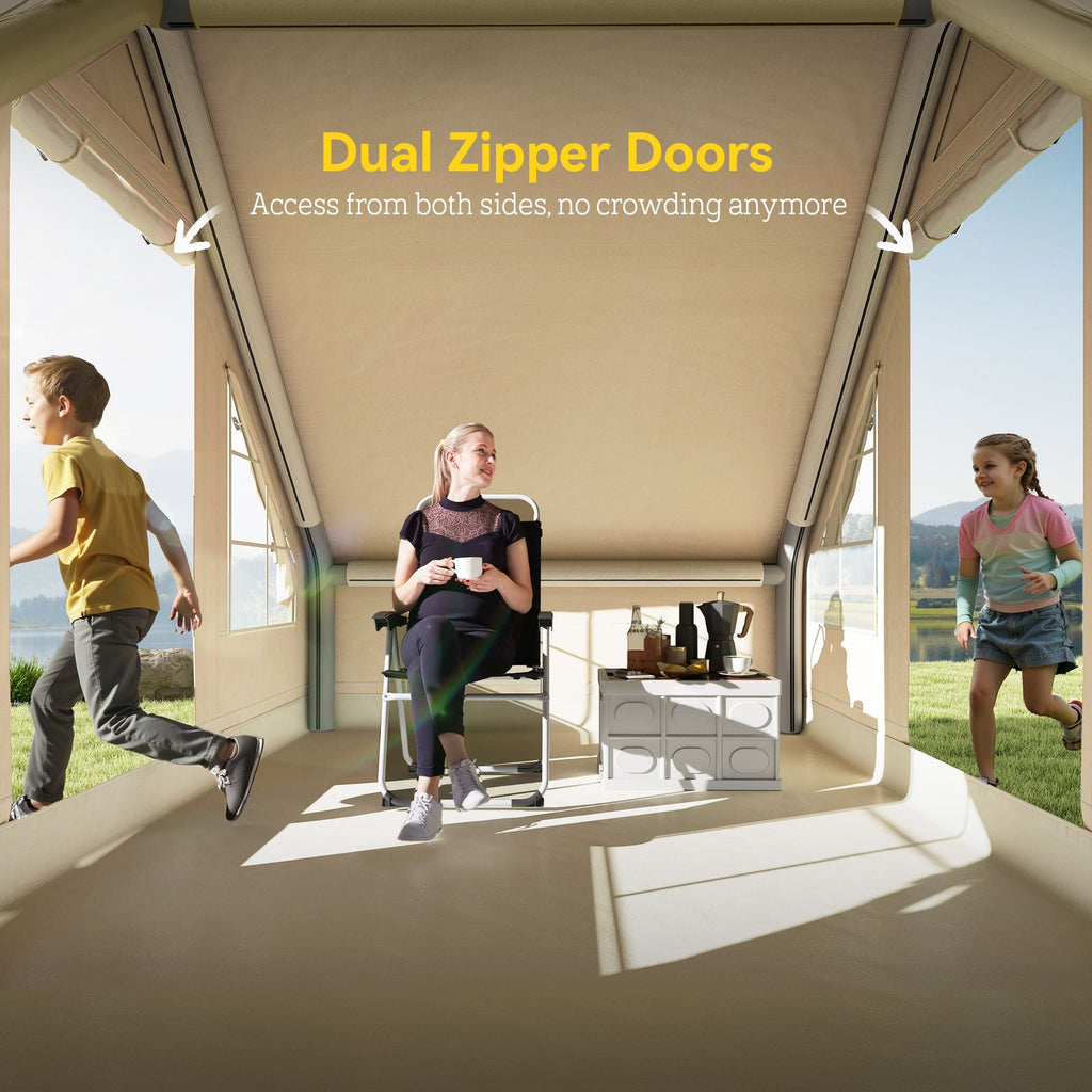 Inflatable Camping Tent with Hand Pump, 4 Season Blow Up Tent, Waterproof and Windproof with Mesh Windows and Doors