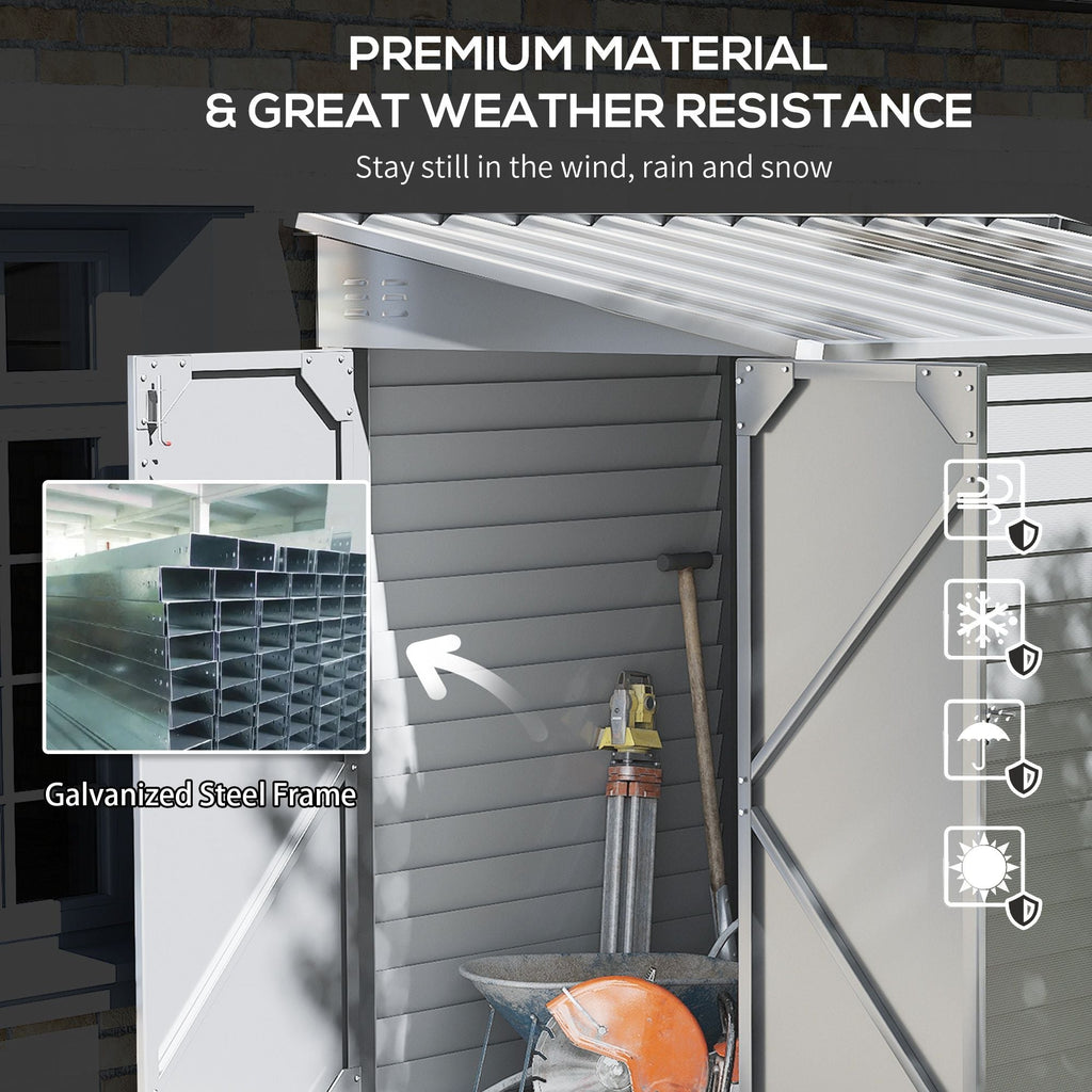 Outsunny 5' x 9' Outdoor Storage Shed, Lean to Shed with Foundation, Lockable Doors & Gloves for Patio Lawn Backyard, White