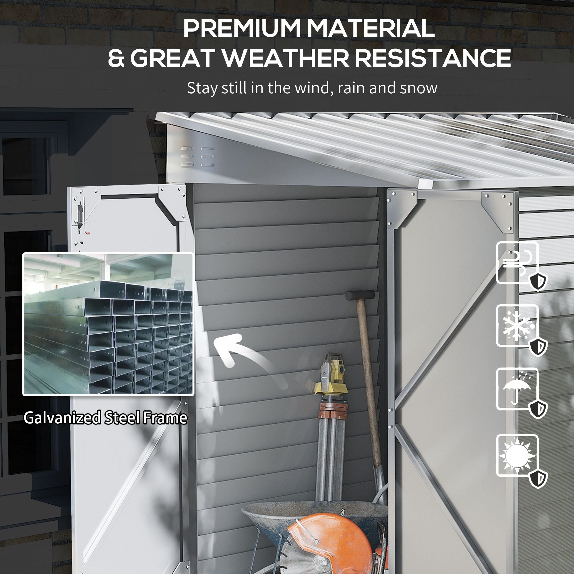 Outsunny 5' x 9' Outdoor Storage Shed, Lean to Shed with Foundation, Lockable Doors & Gloves for Patio Lawn Backyard, White