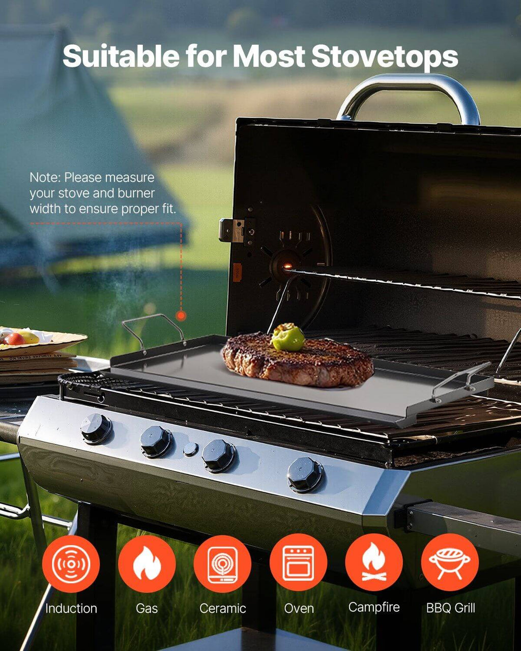 24x16 in Flat Top Griddle Carbon Steel Universal BBQ Grill Pan Cookware