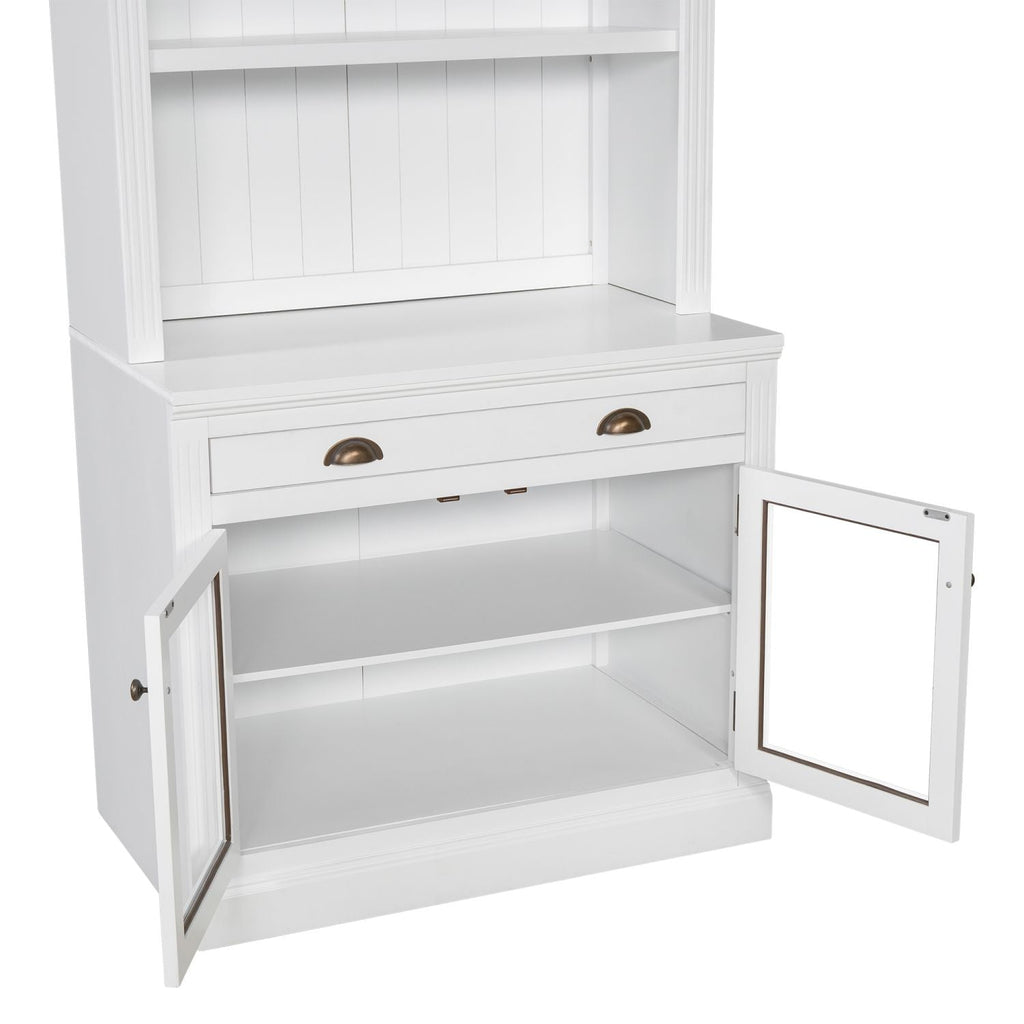 83.4"Tall Bookshelf with LED Lighting, Modern Bookcase with 2 Glass Doors and 1 Drawer,Storage Bookcase with Open Shelves for Living Room,Home Office,White