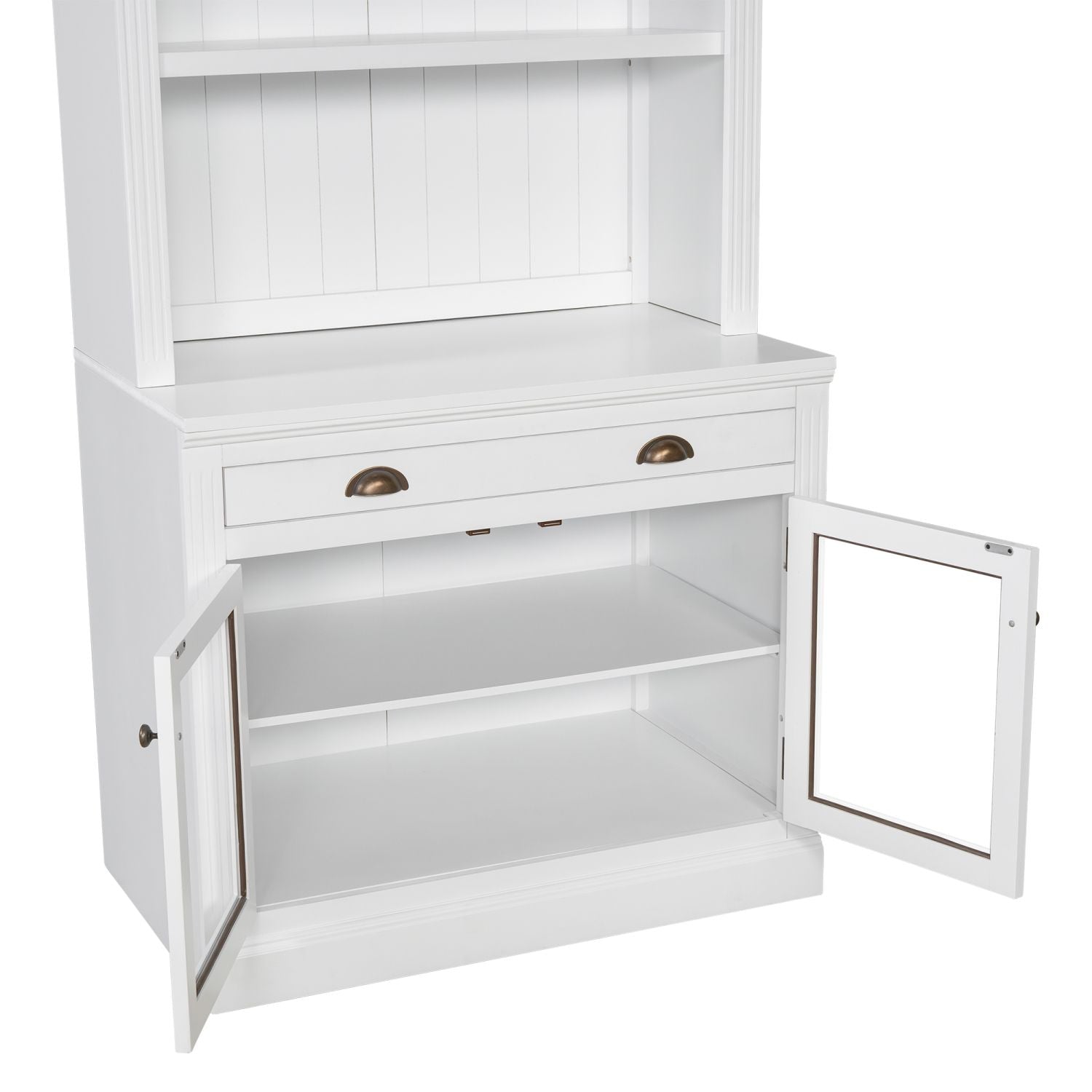 83.4"Tall Bookshelf with LED Lighting, Modern Bookcase with 2 Glass Doors and 1 Drawer,Storage Bookcase with Open Shelves for Living Room,Home Office,White