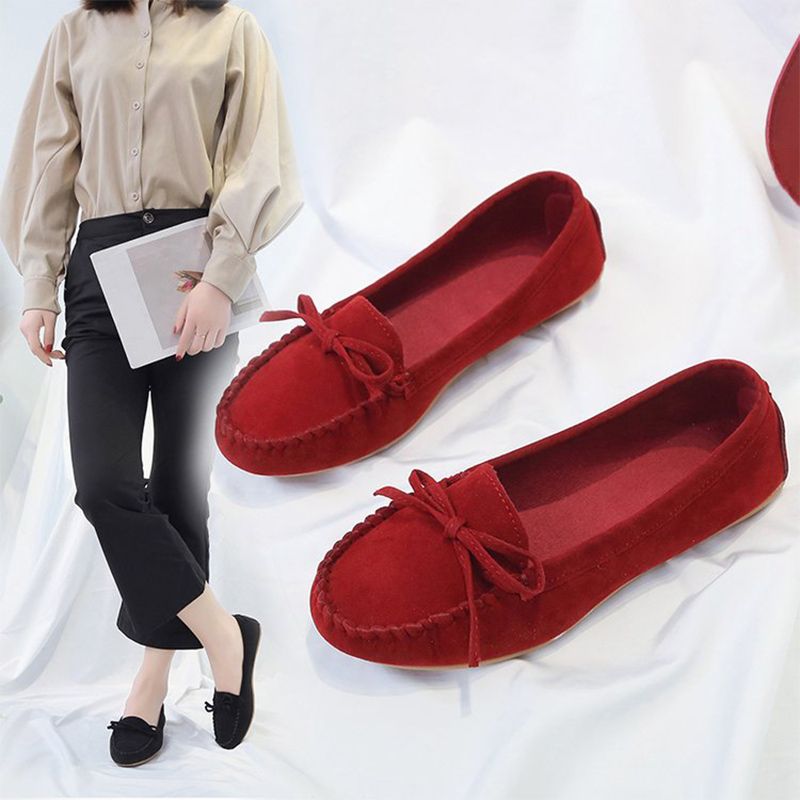 Women's Loafers Flat Shoes for Women Slip on Moccasions Casual Ballet Flats Bowtie Suede Female Shallow Ladies Shoe 2021