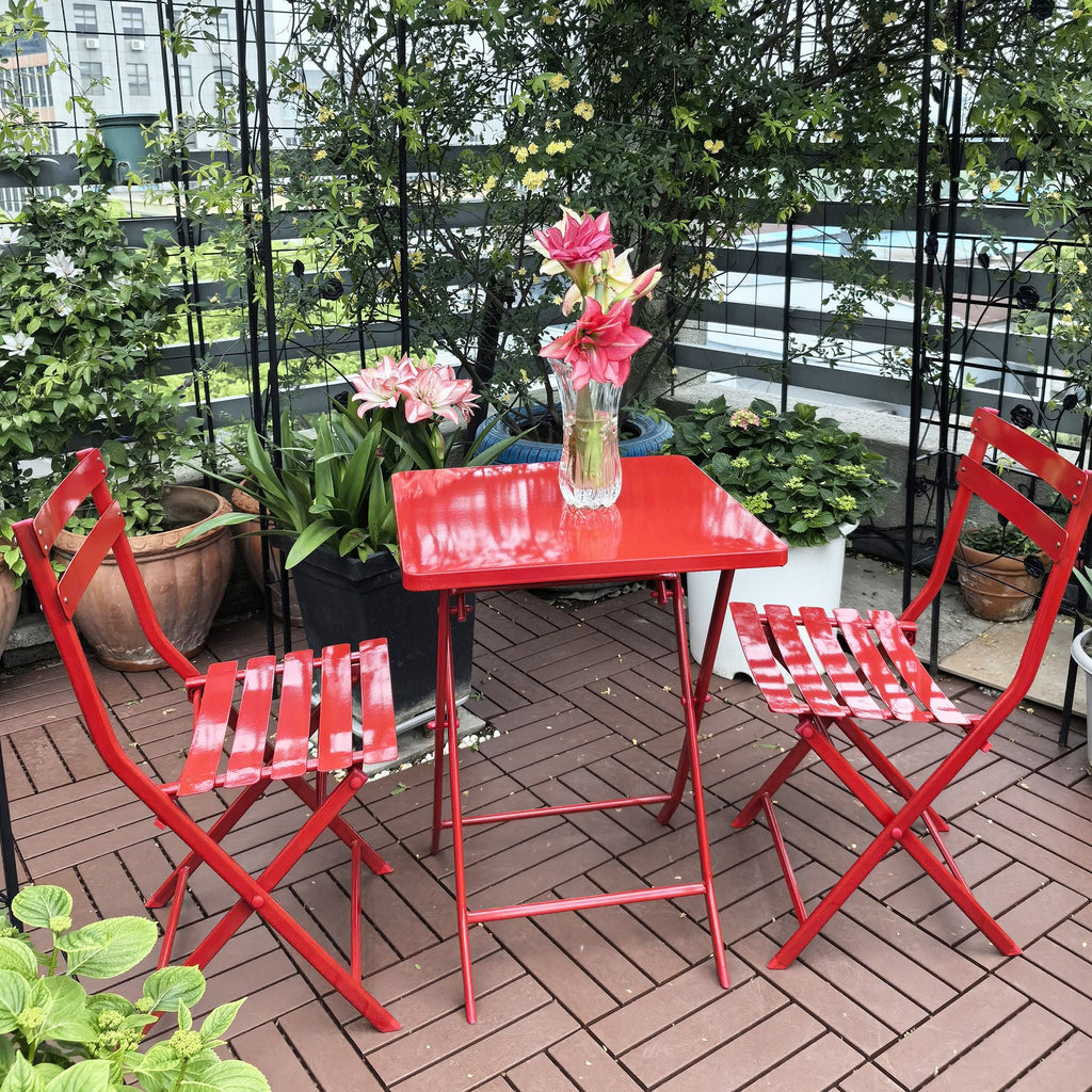 3 Piece Patio Bistro Set of Foldable Square Table and Chairs